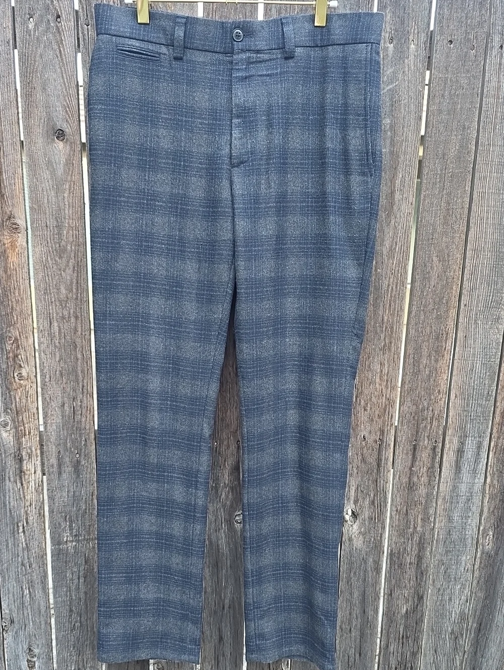 NOVA Fides Woven In Italy For Banana Republic Gray-Blue Plaid 40% Wool Pants